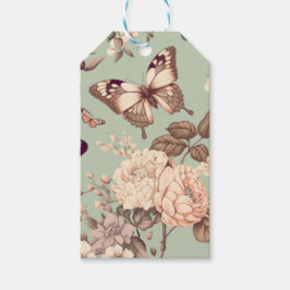 Vlinders en bloemen lichtgroene decoratie cadeaulabel