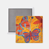 Vlinders en bloemen olieverfschilderij magneet (Voorkant / Achterkant)