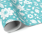 Vlinders en bloemen op Aqua Cadeaupapier (Rol Hoek)