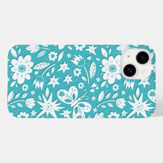 Vlinders en bloemen op Aqua Case-Mate iPhone Case (Achterkant (horizontaal))