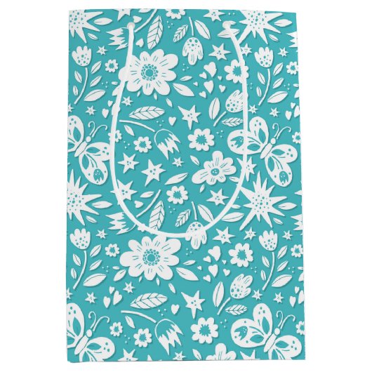 Vlinders en bloemen op Aqua Medium Cadeauzakje (Voorkant)