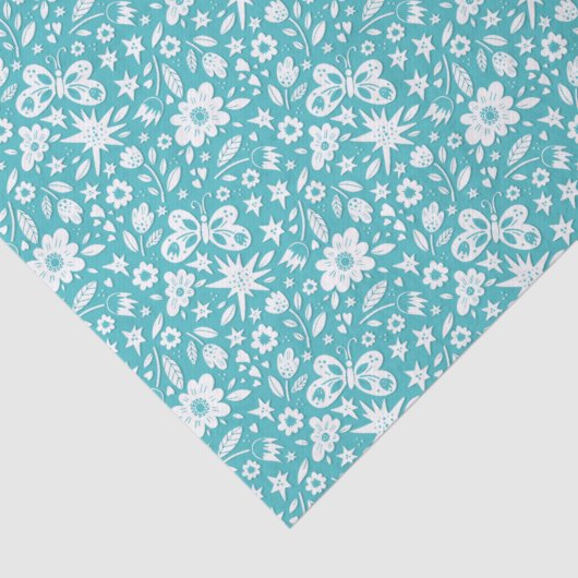 Vlinders en bloemen op Aqua Tissuepapier (Detail)