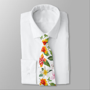 Vlinders en Bloemen Op Wit Stropdas