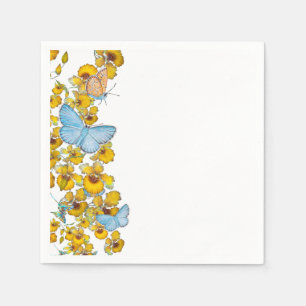 Vlinders en Bloemen Pastel Blauw en Geel  Servet