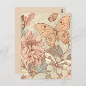 Vlinders en bloemen pastel briefkaart (Voorkant / Achterkant)