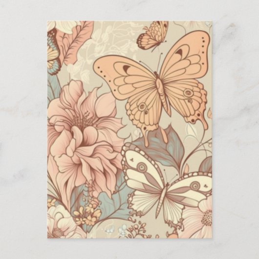 Vlinders en bloemen pastel briefkaart (Voorkant)