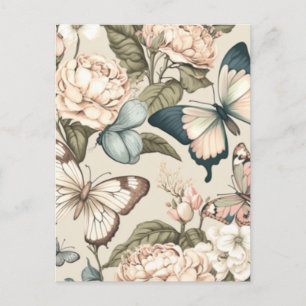 Vlinders en bloemen pastel briefkaart