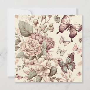 Vlinders en bloemen pastel decoratie kaart