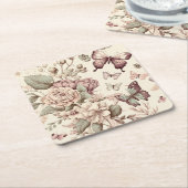 Vlinders en bloemen pastel decoratie kartonnen onderzetters (Schuin)
