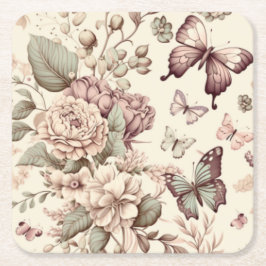 Vlinders en bloemen pastel decoratie kartonnen onderzetters