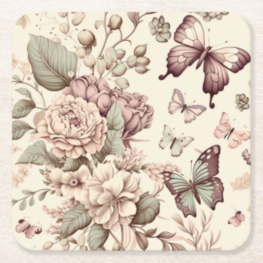 Vlinders en bloemen pastel decoratie kartonnen onderzetters (Voorkant)