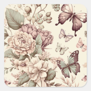 Vlinders en bloemen pastel decoratie vierkante sticker