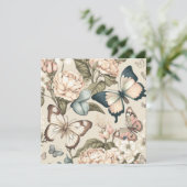 Vlinders en bloemen pastel kaart (Staand voorkant)