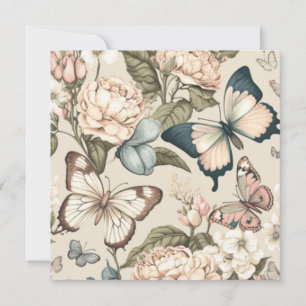 Vlinders en bloemen pastel kaart