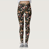 Vlinders en bloemen Pastel Roze Zwart Marmer Leggings (Voorkant)