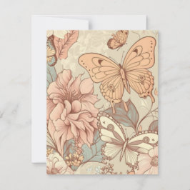 Vlinders en bloemen pastel RSVP kaartje