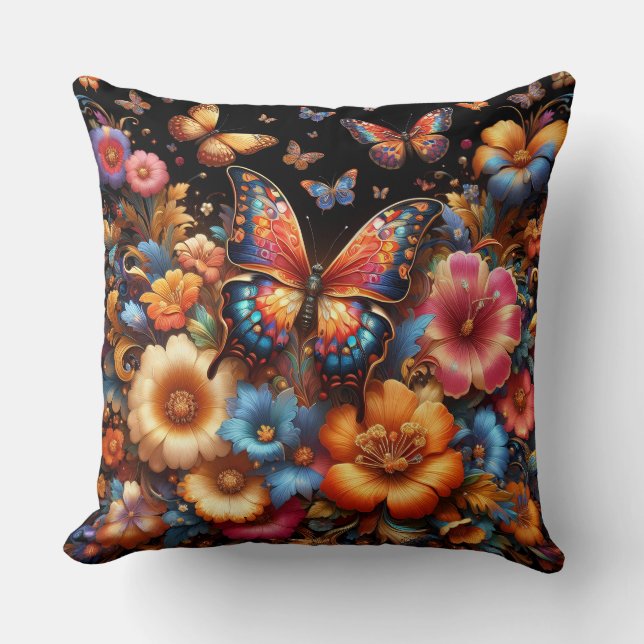 Vlinders en bloemen patroon kussen (Voorkant)