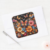 Vlinders en bloemen patroon vierkante sticker (Envelop)