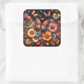 Vlinders en bloemen patroon vierkante sticker (Tas)