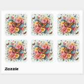 Vlinders en bloemen patroon vierkante sticker (Vel)