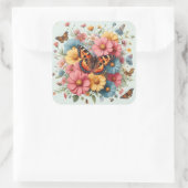 Vlinders en bloemen patroon vierkante sticker (Tas)