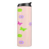 vlinders en bloemen, roze thermosbeker (Gedraaid links)