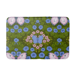 Vlinders en bloemen symmetrie, blauw en roze badmat