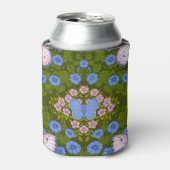 Vlinders en bloemen symmetrie, blauw en roze blikjeskoeler (Blikje Voorkant)