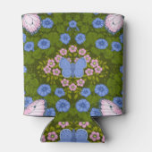 Vlinders en bloemen symmetrie, blauw en roze blikjeskoeler (Achterkant)