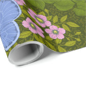 Vlinders en bloemen symmetrie, blauw en roze cadeaupapier (Rol Hoek)