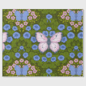 Vlinders en bloemen symmetrie, blauw en roze cadeaupapier (Vlak)