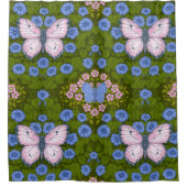 Vlinders en bloemen symmetrie, blauw en roze douchegordijn (Voorkant)
