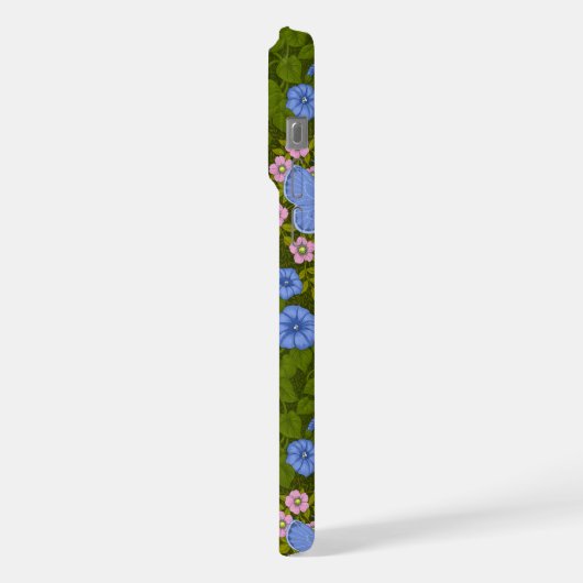 Vlinders en bloemen symmetrie, blauw en roze iPhone hoesje (Linkerkant)