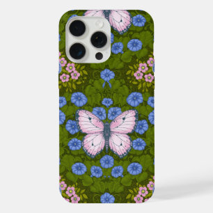 Vlinders en bloemen symmetrie, blauw en roze iPhone 15 pro max case