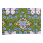 Vlinders en bloemen symmetrie, blauw en roze kussensloop (Voorkant-Rechts)