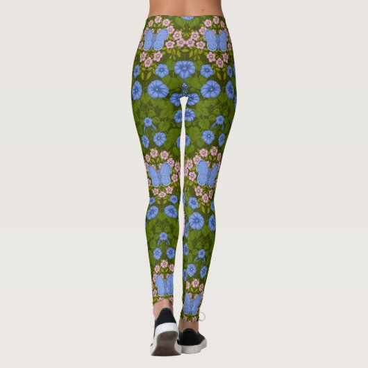 Vlinders en bloemen symmetrie, blauw en roze leggings (Achterkant)