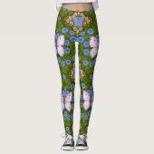 Vlinders en bloemen symmetrie, blauw en roze leggings (Voorkant)