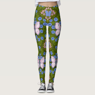 Vlinders en bloemen symmetrie, blauw en roze leggings