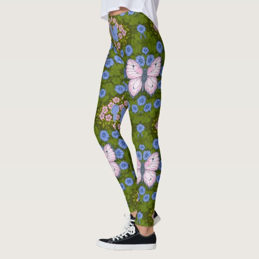 Vlinders en bloemen symmetrie, blauw en roze leggings (Links)