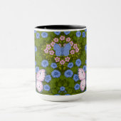 Vlinders en bloemen symmetrie, blauw en roze mok (Midden)