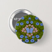 Vlinders en bloemen symmetrie, blauw en roze ronde button 5,7 cm (Voorkant /achterkant)