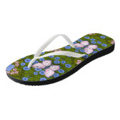 Vlinders en bloemen symmetrie, blauw en roze teenslippers (Schuin)