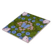 Vlinders en bloemen symmetrie, blauw en roze tegeltje (Zijkant)