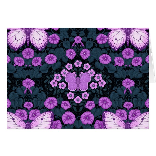 Vlinders en bloemen symmetrie, violet en blauw (Voorkant Horizontaal)