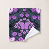 Vlinders en bloemen symmetrie, violet en blauw bad handdoek (Wasdoekje)