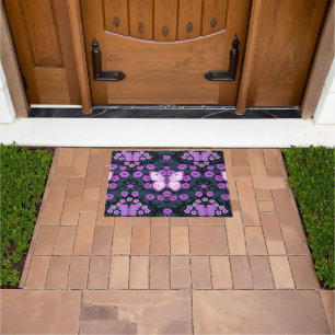 Vlinders en bloemen symmetrie, violet en blauw deurmat