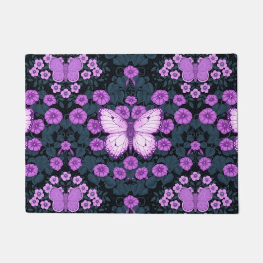 Vlinders en bloemen symmetrie, violet en blauw deurmat (Voorkant)