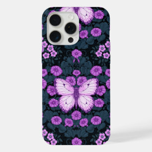 Vlinders en bloemen symmetrie, violet en blauw iPhone 15 pro max case