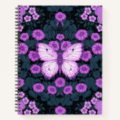 Vlinders en bloemen symmetrie, violet en blauw notitieboek (Voorkant)