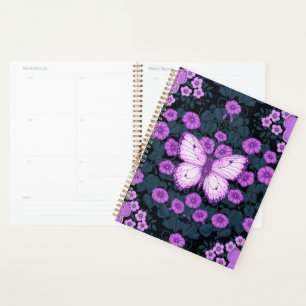 Vlinders en bloemen symmetrie, violet en blauw planner